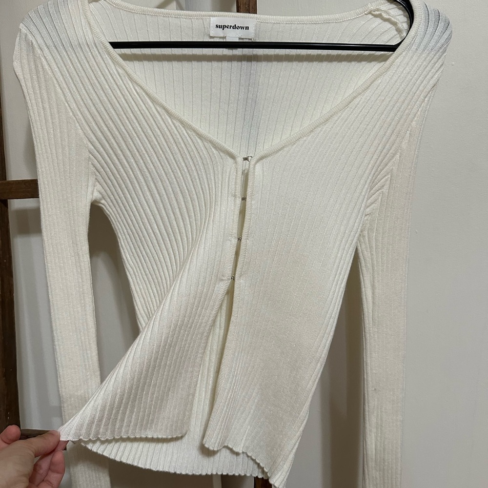 Superdown Cream Ribbed Knit Top